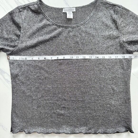 EUC Urban Outfitters Shimmer Y2K Baby T Silver Metallic Crop Top Lettuce Hem XL - Picture 10 of 13